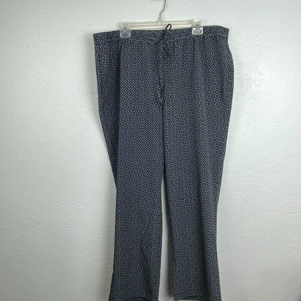 Talbots Women's Plus Size Blue Printed Elastic Drawstring Waist Pants - Size 16W